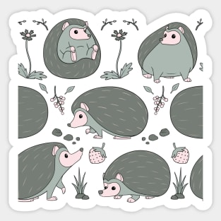 Hedgehogs Among the Flowers Pattern in Grey and Peach Sticker